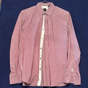 Hugo Boss Red and Silver Striped Dress Shirt